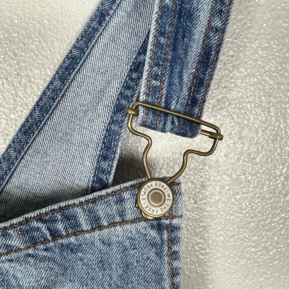 We The Free People Overalls Womens 29 Blue Flare Leg Mid Rise Denim Classic Bibs - Picture 8 of 14